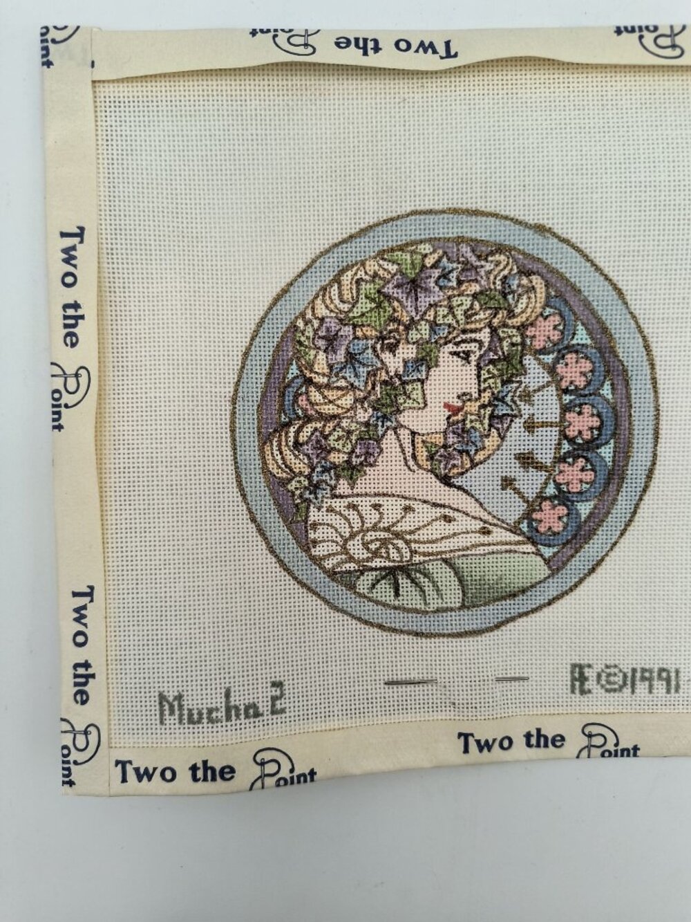 Two The Point Hand-Painted Needlepoint Canvas Mucha 2 1991 Art Nouveau Design